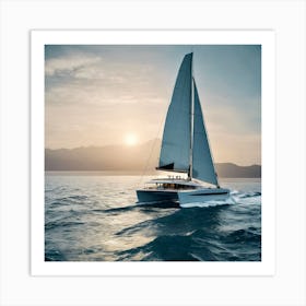 Catamaran Sailing In The Ocean Art Print