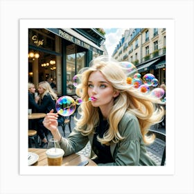 Woman Blowing Bubbles Art Print