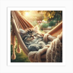 Cute Kitten Sleeping In A Hammock Art Print