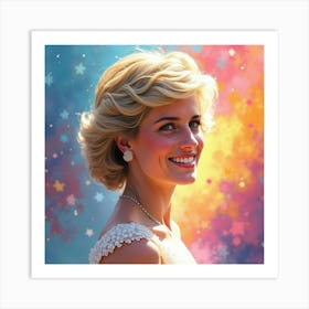 Princess Diana Smiling With Colorful Abstract Watercolor Background Light Art Print