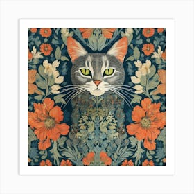 william morris Cat With Flowers 9 Art Print