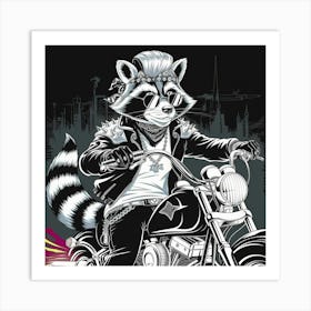 Raccoon On A Motorcycle Art Print