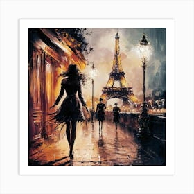 Oil Painting Sexy Woman with Eiffel Tower Art Print