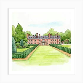 Watercolor Painting Of The Weston Park In Shropshire, Featuring Its Grand House And Extensive Gardens Art Print