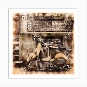 retro vintage moped scooter painting Art Print