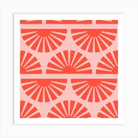 Geometric Pattern Vibrant Sunrise On Pink Square Art Print