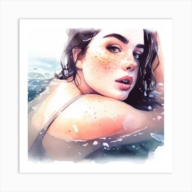 Watercolor Of A Girl In The Water Art Print