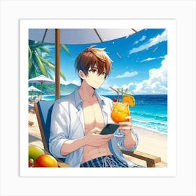 Anime art on the beach Art Print