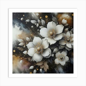 White Flowers On A Black Background Art Print