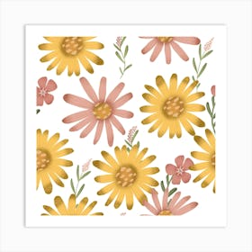 Yellow summer Daisy Pattern Art Print