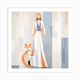 Fox And Woman Art Print