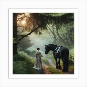 Lady And A Horse Art Print