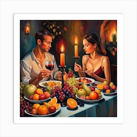 Couple At Dinner 2 Art Print