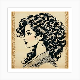 Woman With Curly Hair Art Print