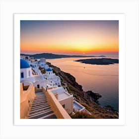 Sunset In Oia, Greece Art Print