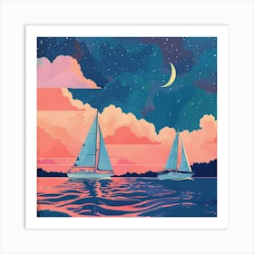 Sunset Sailboats 1 Art Print