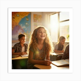 A Student Radiating Happiness While Engaging Actively In A Lesson Within The Vibrant Ambiance Of A C (6) Art Print