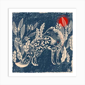 The Fox And Leaves Square Art Print