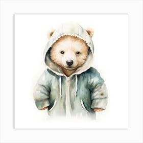 Watercolour Cartoon Polar Bear In A Hoodie 2 Art Print