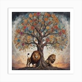 Lions Under The Tree Art Print