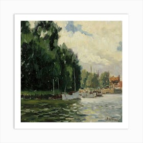 Boat Docked On The River Art Print