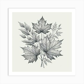 Line Art maple leaves 2 Art Print