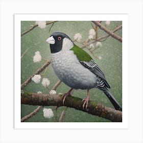 Ohara Koson Inspired Bird Painting Finch 4 Square Art Print