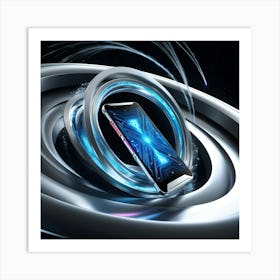 A Sleek, Silver Futuristic Mobile Phone With A Glowing Blue Circuit Board And Neon Lit Accents (3) (1) Art Print