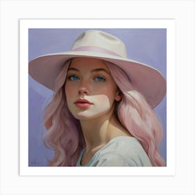 Portrait Of A Girl With Pink Hair Art Print