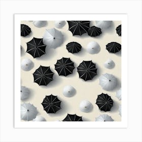 Umbrellas black and white sand Art Print