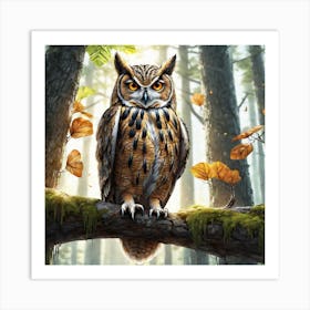 Owl In The Forest 180 Art Print