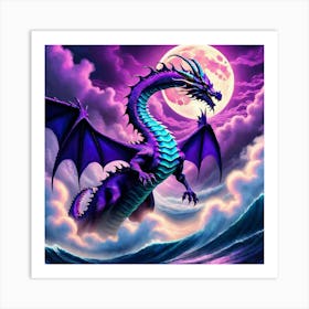 Purple Dragon In The Ocean Art Print