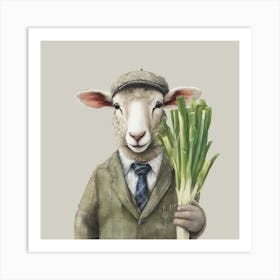 Watercolour Welsh Leek Sheep Iwan Art Print
