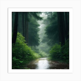 Forest Path In Rainy Weather Art Print