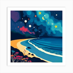 Night At The Beach 1 Art Print