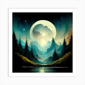 Full Moon In The Forest Art Print