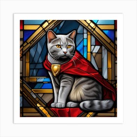 Cat, Pop Art 3D stained glass cat superhero limited edition 23/60 Art Print