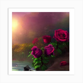 Roses By The Water Art Print