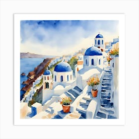 Santorini Greece Watercolor 10 Art Print