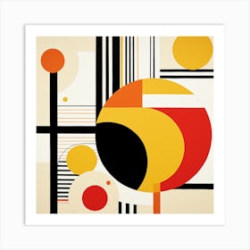 Abstract Geometric Circles and Stripes. Yellow, Red and Black Art Print