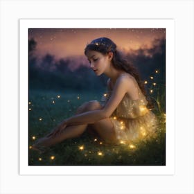 Twilight golden firefly fairy Art Print