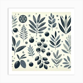 Scandinavian Art, olive berries Art Print