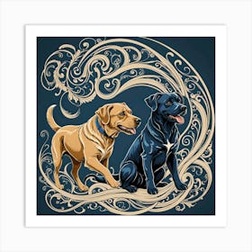 Dog Stuff, Blue, Beige & Honey Art Print