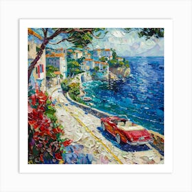 Red Car By The Sea Art Print