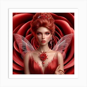 Fairy Girl In Red Dress Art Print