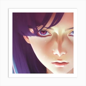 Anime Girl With Purple Eyes Hyper-Realistic Anime Portraits Art Print
