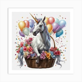 Unicorn In A Basket 1 Art Print