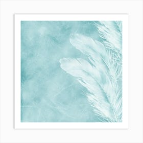 White Feathers On A Blue Background Art Print