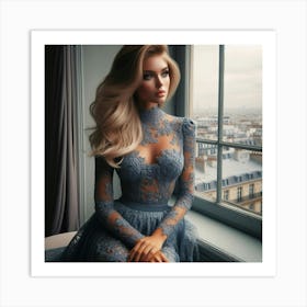 Woman In A Blue Dress Art Print