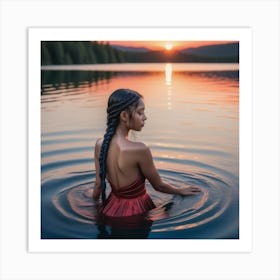 Woman In The Water At Sunset Art Print